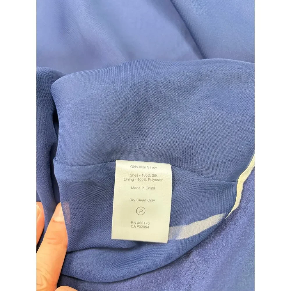 NWT Girls from Savoy retro navy silk dress, cream piping. 1940s look. Size 10